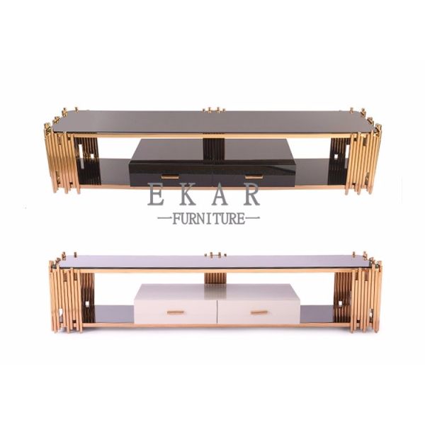 Accessories Glass Top Stainless Steel TV Stand with Drawers
