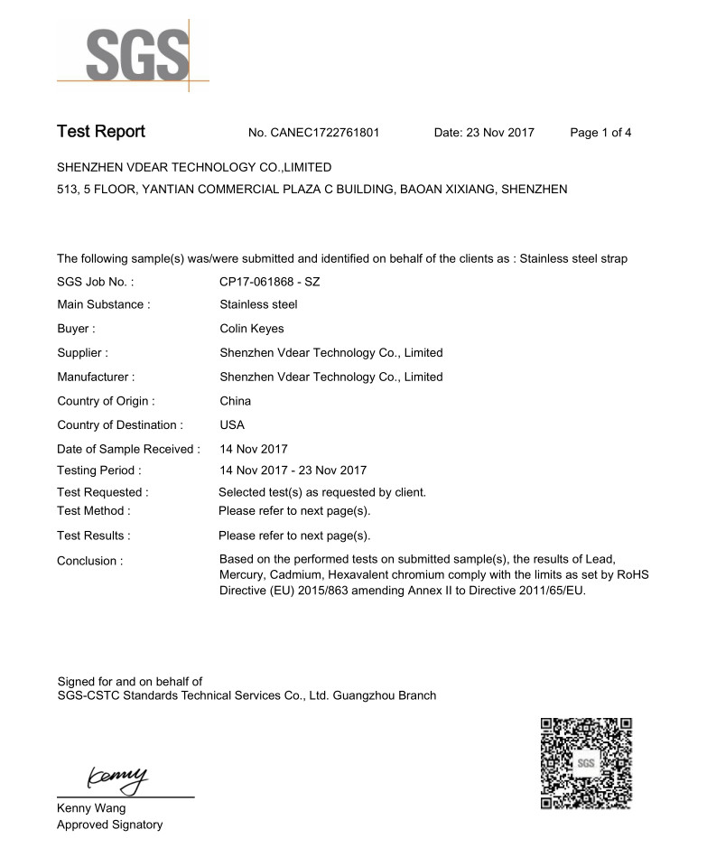 Shenzhen Vdear Technology Co., Limited Certifications