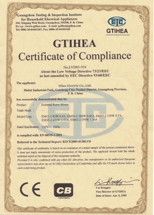 Ofan Electric Co., Ltd Сертификации