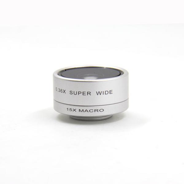 0.36X Cell Phone Wide Angle Lens 15X 2 In 1 Lens Black Silver Champagne