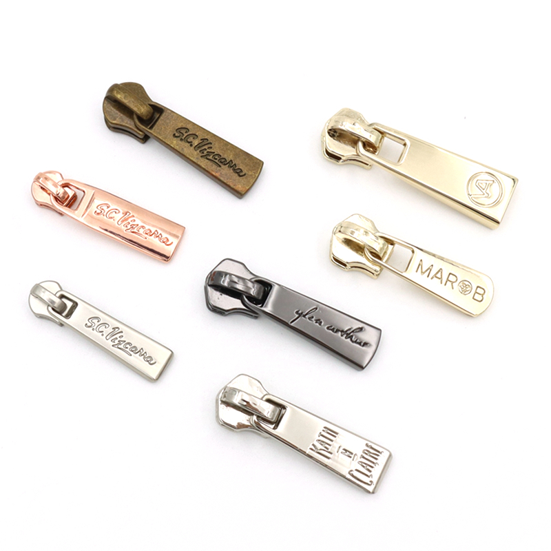 Top Quality Custom Rose Gold Logo Engraved Metal Zip Puller Tag For Handbags Hardware Accessories