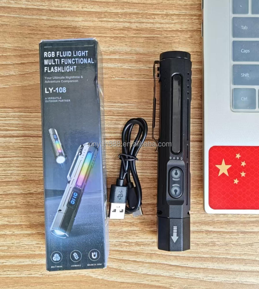 New Product: Buzzer Bright Light Flashlight, Multi-Functional RGB Fluid Light Outdoor Retractable Zoom Magnetic LED Torch
