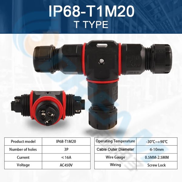 T Type M20 2Pin 3Way Screw Thread UL ROHS IP68 Круговая внешняя проволока водонепроницаемый разъединитель производитель