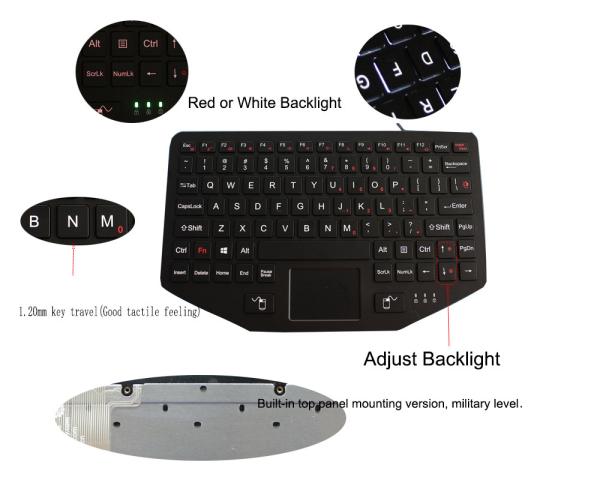 Teclado industrial Ruggedized com a montagem do painel do luminoso do Touchpad