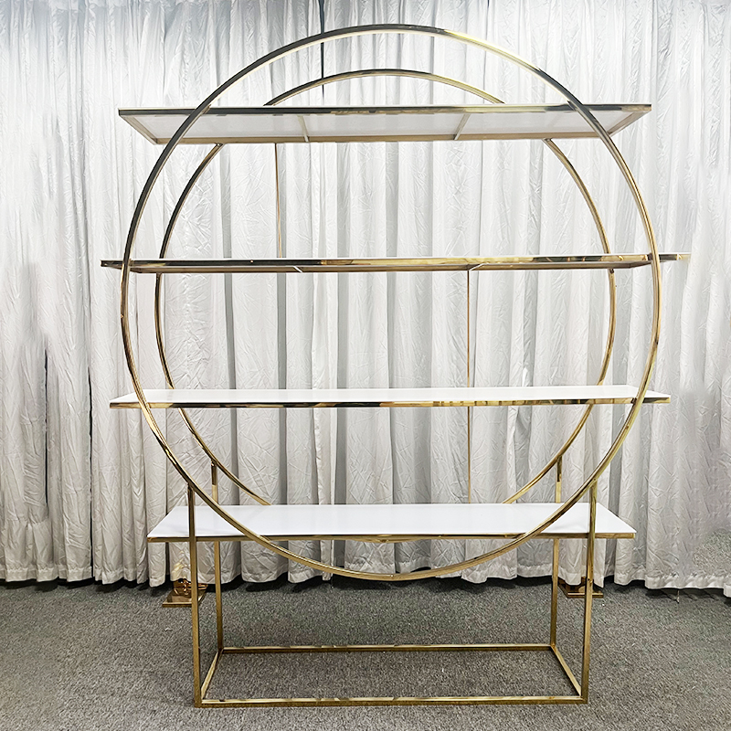 WENDING Gold Circle Ring 4-Tier White Shelf Wedding Display Rack – Full Moon