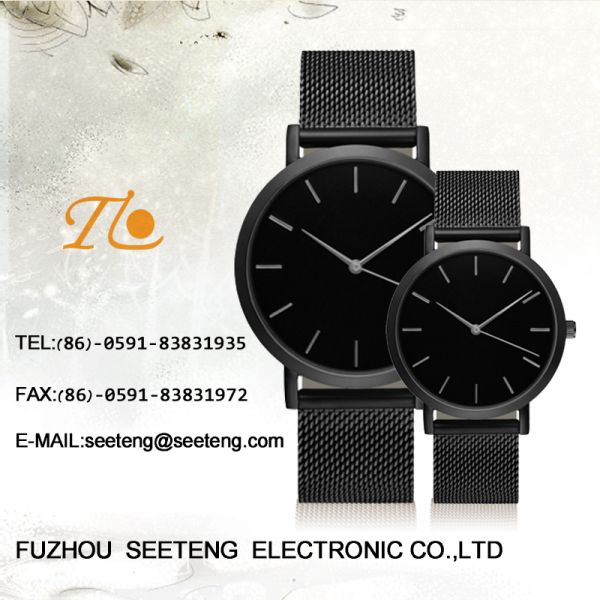 Alloy wrist band couple watch PU leather couple watch black dial or white