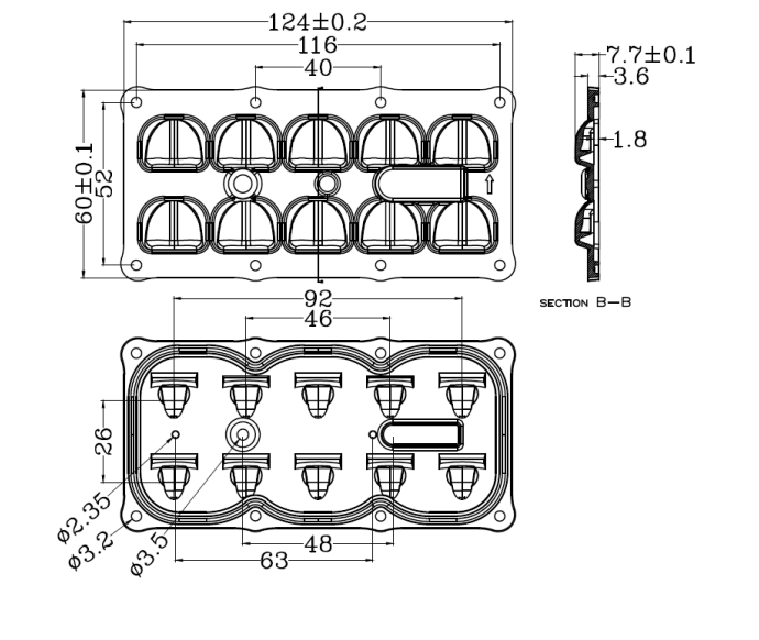 10 Points 135x55 Degree Led Lens Array Optical Grade PC Material ROHS Approval