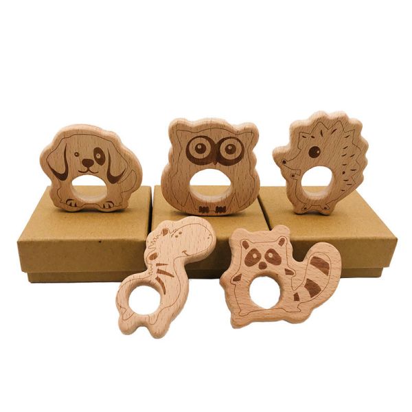 Jouet en bois pendant ISO9001 Teether animal en bois de faire ses dents de collier