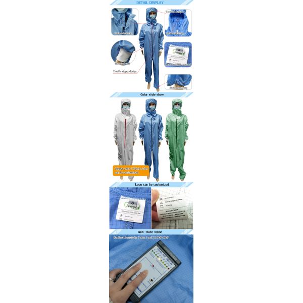 Статическое голубой Washable одежды ESD пыли свободной от анти- для индустрии чистой комнаты
