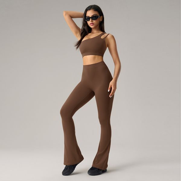 Asymmetric Strap Sports Bra High Waisted Leggings Set Sweat Wicking for Yoga Gym Workouts