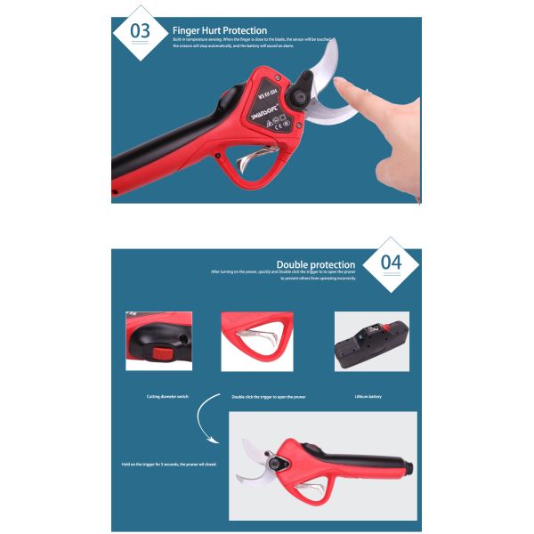 Swansoft 4.0CM Tesouras de Poda Elétricas Tesouras para Poda com Display LED Proteção dos Dedos / Corte Progressivo