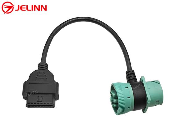 Green Deutsch J1939 9Pin Male Female Connector Pass-through to OBD2 OBDII Female Cable T-shape 9 Pin OBD 2 Adapt