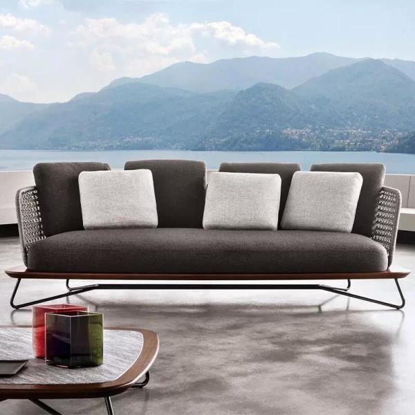 Nordic outdoor sofa, courtyard teak rattan sofa set, villa wicker sofa, open-air garden outdoor furniture