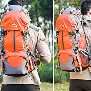 Orange 40L Waterproof Backpack 55cm Camping Travel Backpack With USB Charge Hole