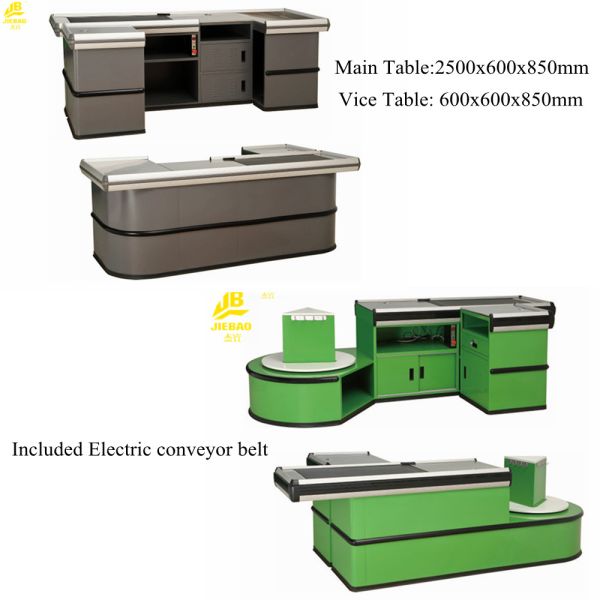 Light Gray Colour Electric Conveyor Belt Supermarket Cash Counter Aluminum alloy
