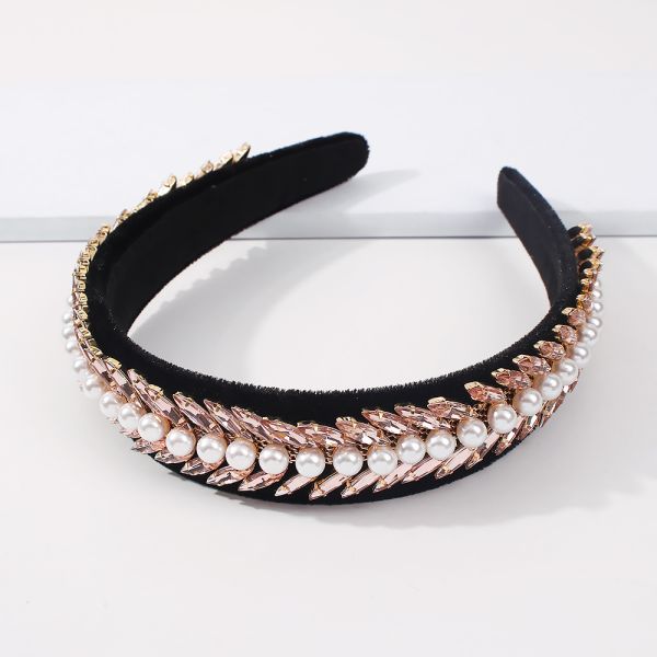 Flannel pearl crystal wide rim headbands Baroque double drain bit hoop headpiece Yiwu accessories