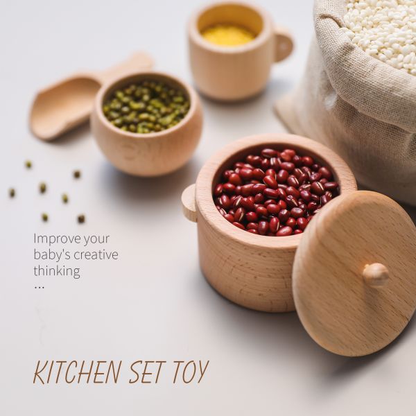 Tableware 8.9cm Wooden Miniature Kitchen Set Wooden Cooking Set Toy