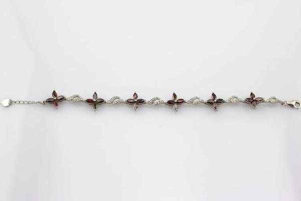 925 Silver Jewellery Quatrefoil Garnet Cubic Zircon Tennis Bracelet (B04RED)