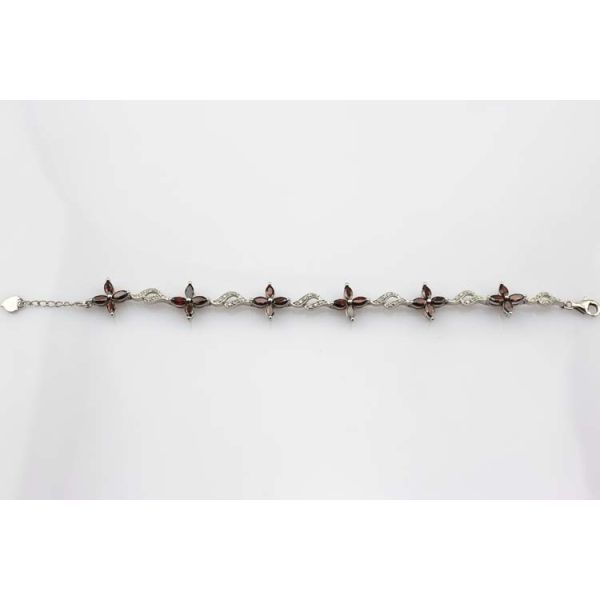 925 Silver Jewellery Quatrefoil Garnet Cubic Zircon Tennis Bracelet (B04RED)