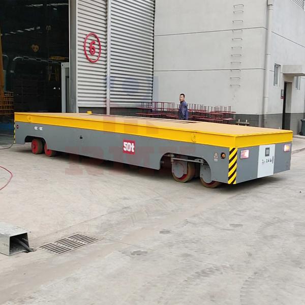 Steerable 50 Tons Motorized Transfer Trolley , Stepless Speed Industrial Transfer Cart