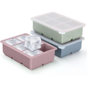 Silicone Ice Cube Trays,Large Size Silicone Ice Cube Molds with Leak Proof Removable Lid Square Ice Cube Tray And BPA Free for Cocktail,Whiskey, Stackable Flexible Ice