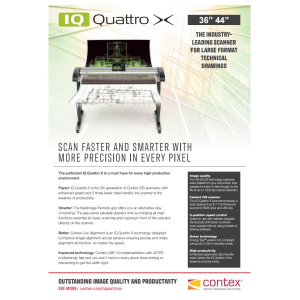CONTEX IQ Quattro Series Large Format CIS Technology Engineering Scanner Blueprint Map Scanner IQ Quattro X4450 (B0+high-speed)