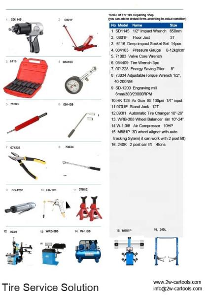 W-1.0/8 Tyre Workshop Equipment With 10HP Air Compressor And 12T Stand Jack