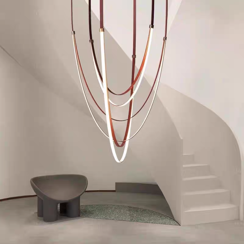 Leather chandelier led tube big light for Villa Interiordesign Pendant lamp