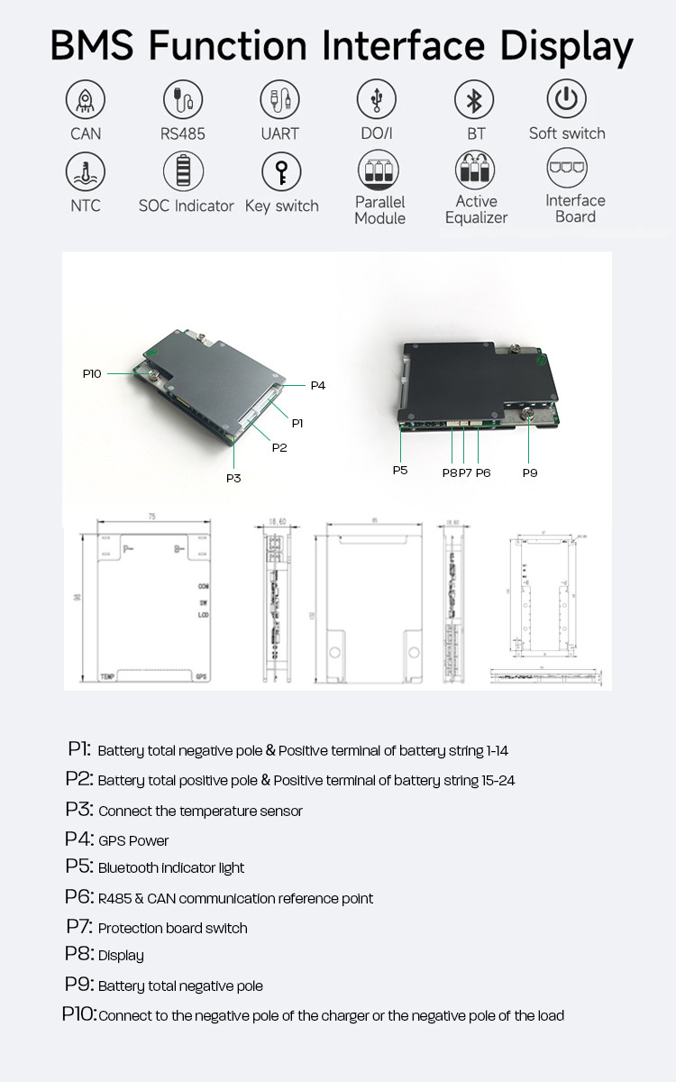 Активный пассивный баланс Smart BMS Lifepo4 16s 48v 200a с Bluetooth NTC