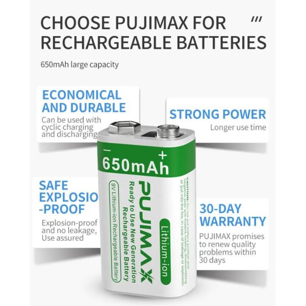 USB Battery New Products 1pcs 650mAh 9V Lithium-ion Rechargeable Battery for Multimeter Wireless Microphone Smoke Detectors