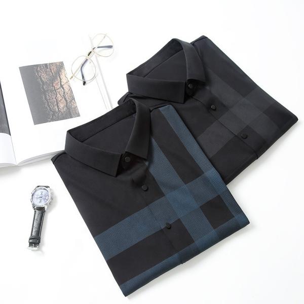 Camisa preta de algodão/poliéster às riscas para homens camisas de manga longa