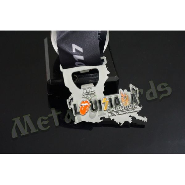 Despoke Metal Bottle Opener Medals With Sublimated Ribbon Antique Silver Plating