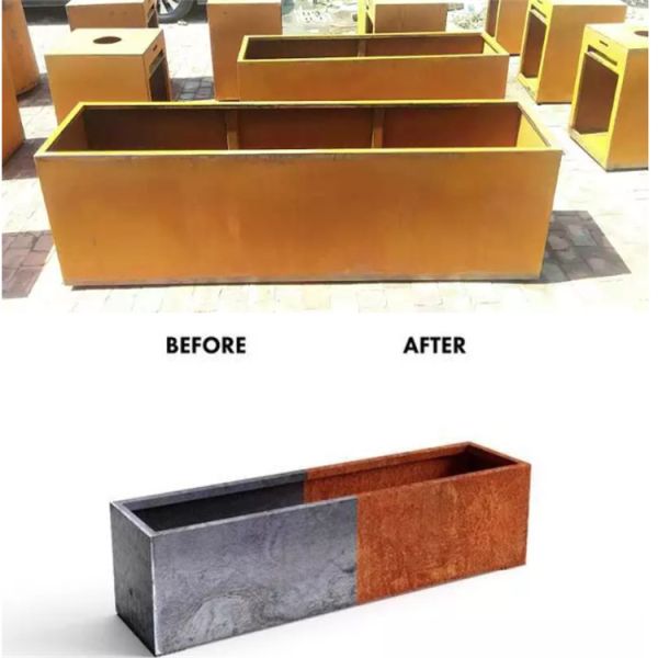 1/6 Outdoor Flower Pot Corten Steel Cube Planter Box 2mm Thickness High Strength