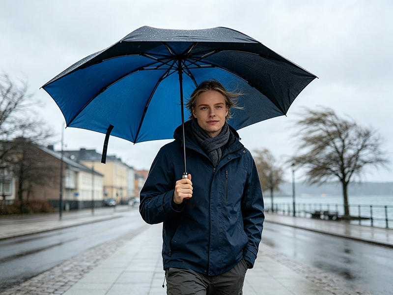 Semi-Automatic Folding Umbrella with Full Fiberglass Frame, 80 km/h Windproof and Double Layer Canopy