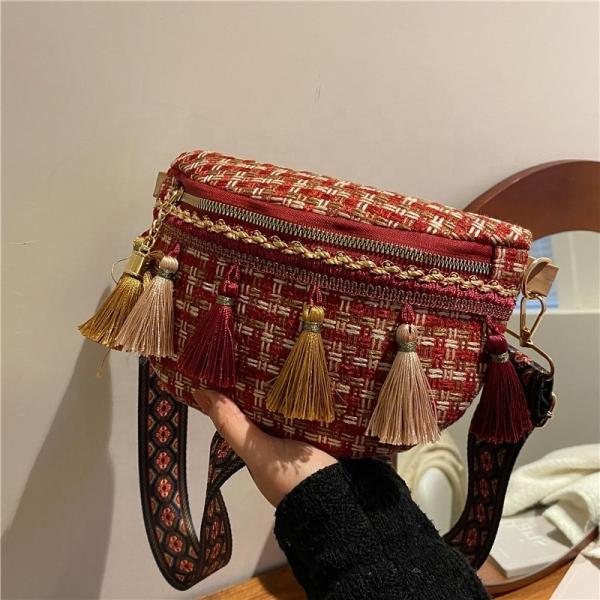 Tassel Decor Adjustable Strap Waist Bags Plaid Pattern Waterproof Cycling Bum Bag OEM