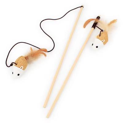 Linen Pet Training Products Mouse Shaped Cat Toy Feather Wand Interactive