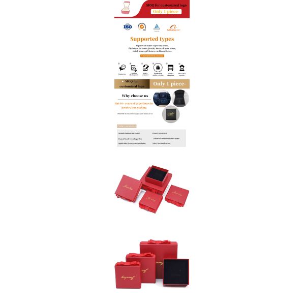 Logo personnalisé Boîte de bijoux en papier rouge pour colliers boucles d'oreilles anneau rectangle fait à la main