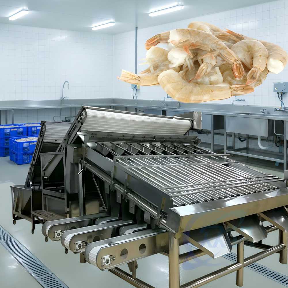 1000kg-1200kg Shrimp Grading Machine 380V Prawn Roller Grader