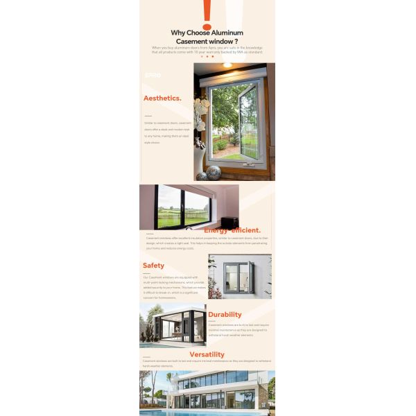 Houses Fixed Double Glasses High Insulation Aluminum Casement Window Tilt Turn Window