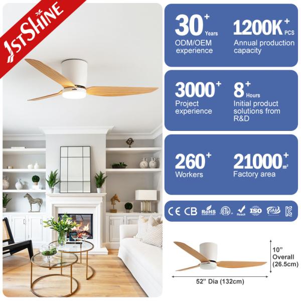 Customizable Lighting 52-inch Flush Mount Ceiling Fan with Remote and 3 Color LED Light