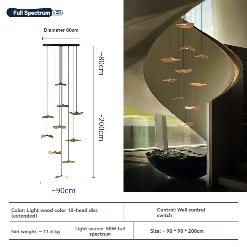 Japanese Wabi-sabi Style Retro Solid Wood Staircase Chandelier(WH-NC-156)