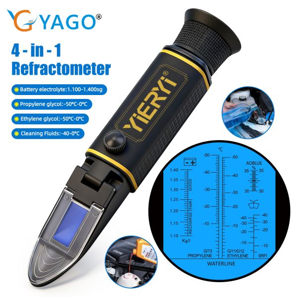 4-in-1 Multi-Fluid Hand Held Refractometer with ATC and High Accuracy ±0.2% for Glycol, Battery & Cleaning Fluids