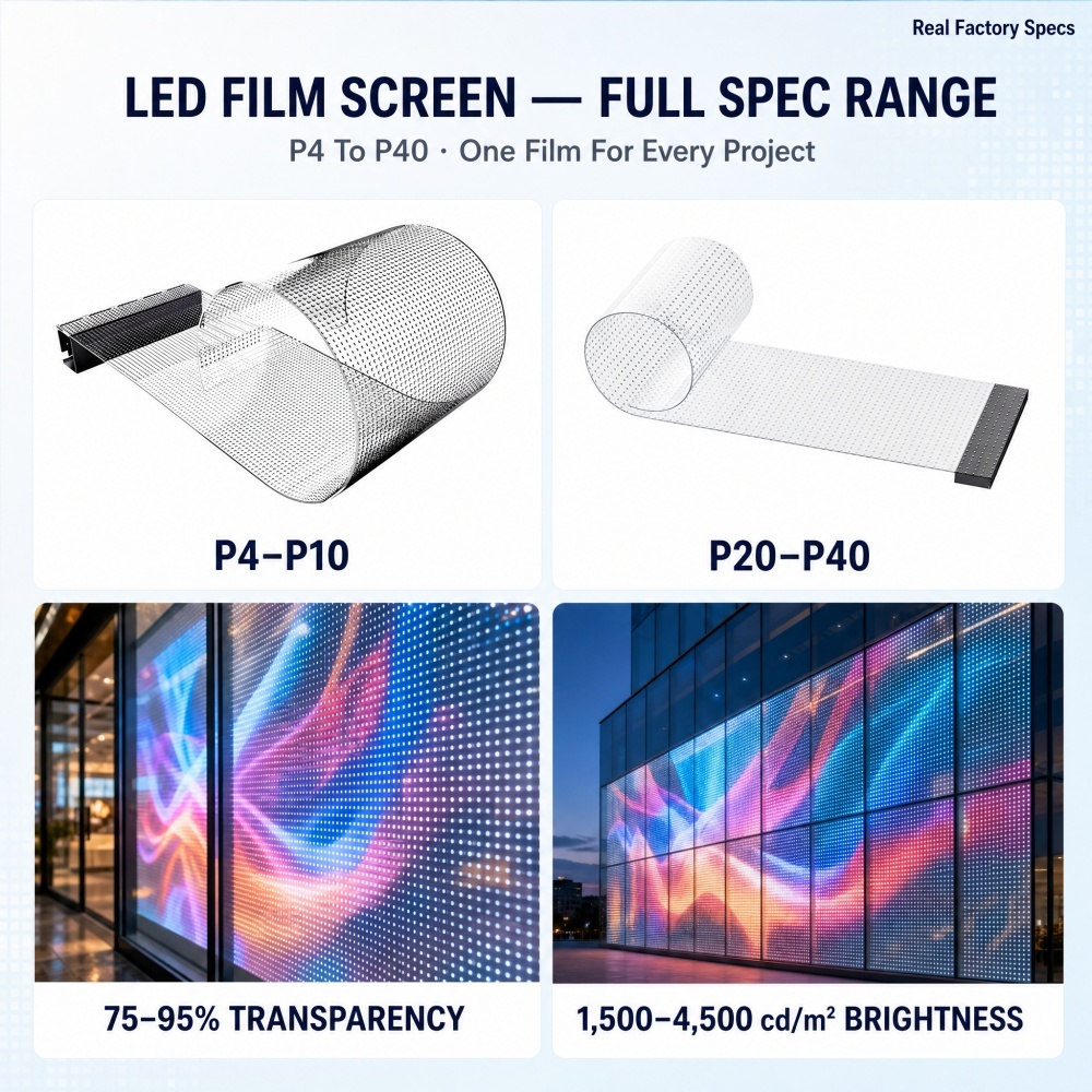 P10 Flexible Transparent LED Film Screen, 90% Transparency Self-Adhesive Display for Mall Glass Window
