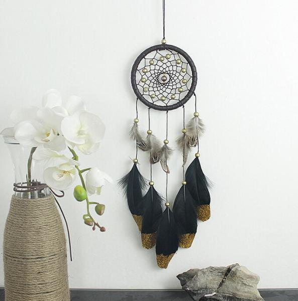 Wind Chimes Indian Style Feather Leather Gold Dream Catcher for Home Decor Hanging Decoration Nice Gift