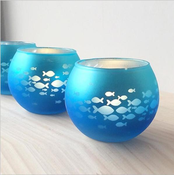 Round electroplating ball shape candle holder with fish decoration for home decor