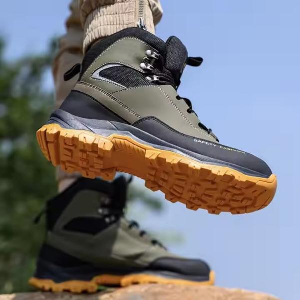 Black Green Non Slip Safety Boots Microfiber Leather Security Work Shoes