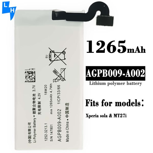 Protección de doble IC 1265mAh AGPB009-A002 Xperia sola MT27i MT27 Batería para Sony MT27a