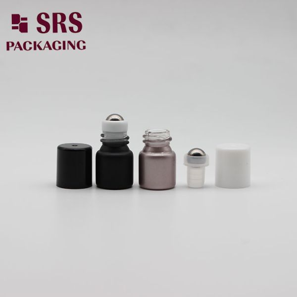 1ML 2ML Glass Bottle With Gold Cap Steel Ball Roll-On Bottle Perfume Roll-On Small Capacity Frosted Black Glass Bottle