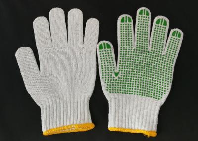 Polyester Knitted Safety Hand Gloves ,  Knit Work Gloves Green PVC Dotted Grips