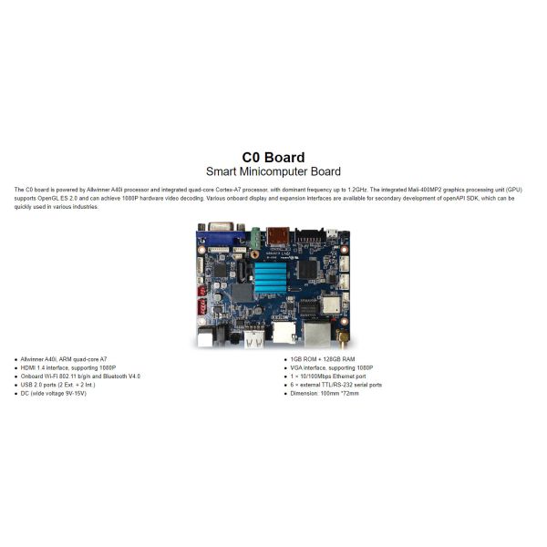 C0 умный миникомпьютер материнская плата двухъядерный Mali-400MP2 100mm* 72mm HDMI 1.4 интерфейс, до 1080P